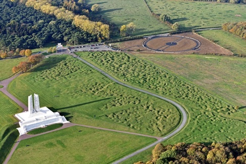 Aerial View: The Vimy Foundation Centennial Park and Vimy Memorial.